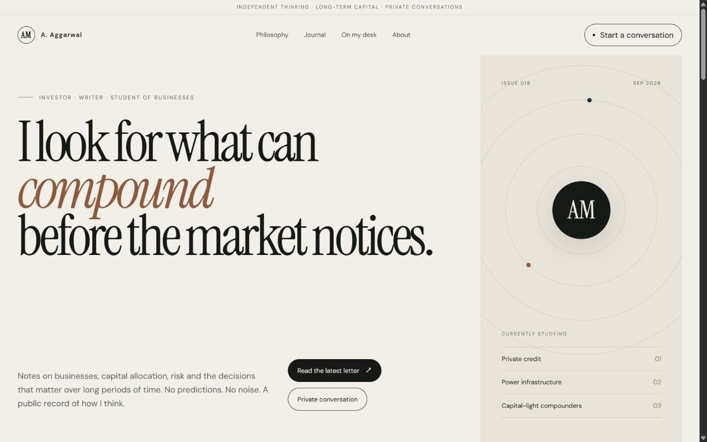 Homepage preview of the A. Aggarwal website demo