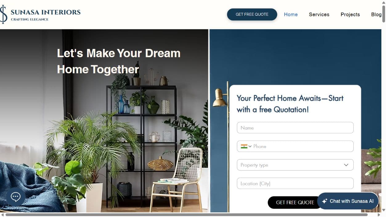 Sunasa Interiors live website preview